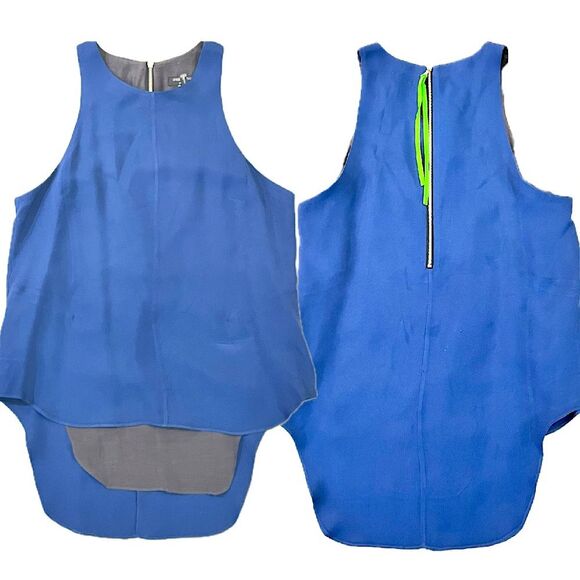 Rag & Bone Blue Sleeveless Back Zip Lined Silk Blend Hi-Low Tunic Top Size Small - Picture 1 of 6